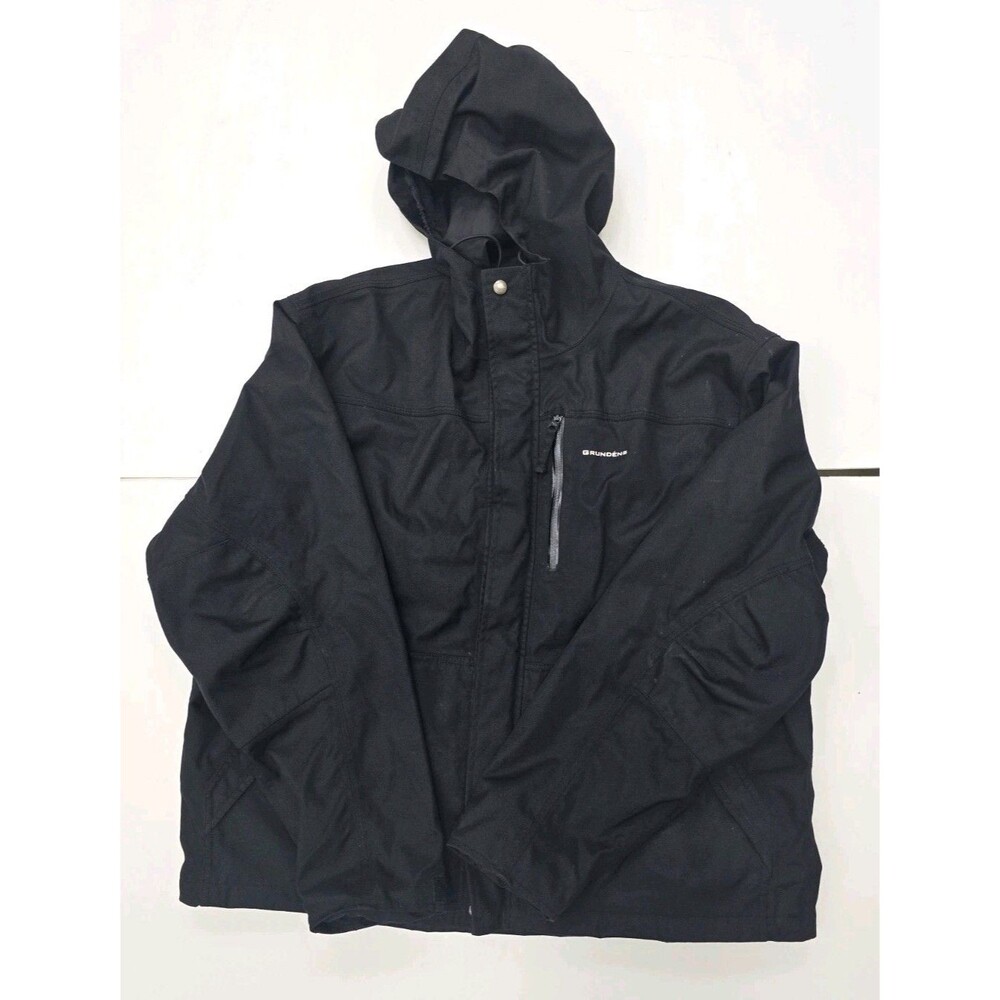 Grundens Workwear Black Hooded Nylon Jacket Shell Fishing HBC Size XL